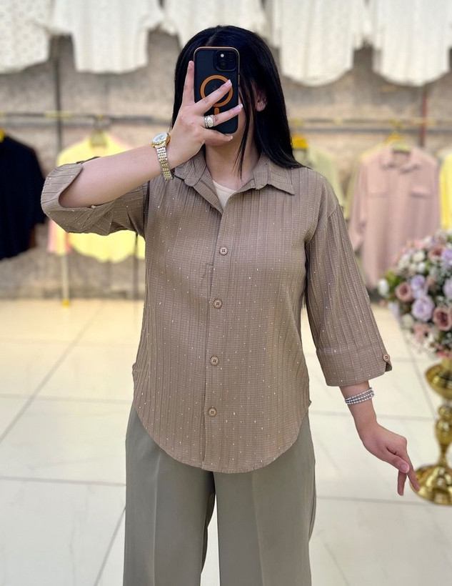 شومیز زنانه آستین وی نگین دار