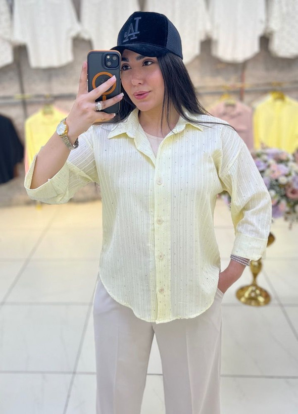 شومیز زنانه آستین وی نگین دار