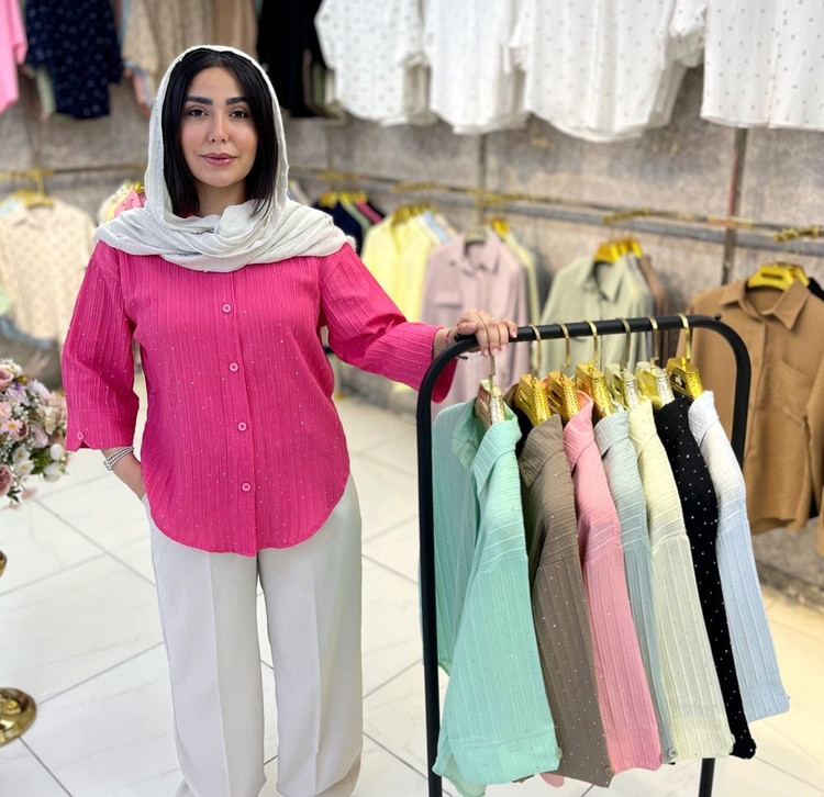 شومیز زنانه آستین وی نگین دار