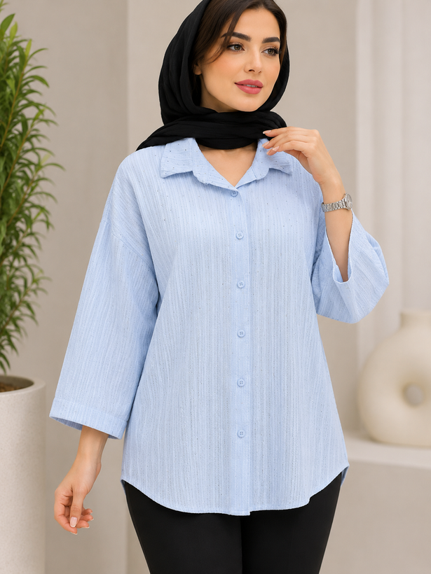 شومیز زنانه آستین وی نگین دار