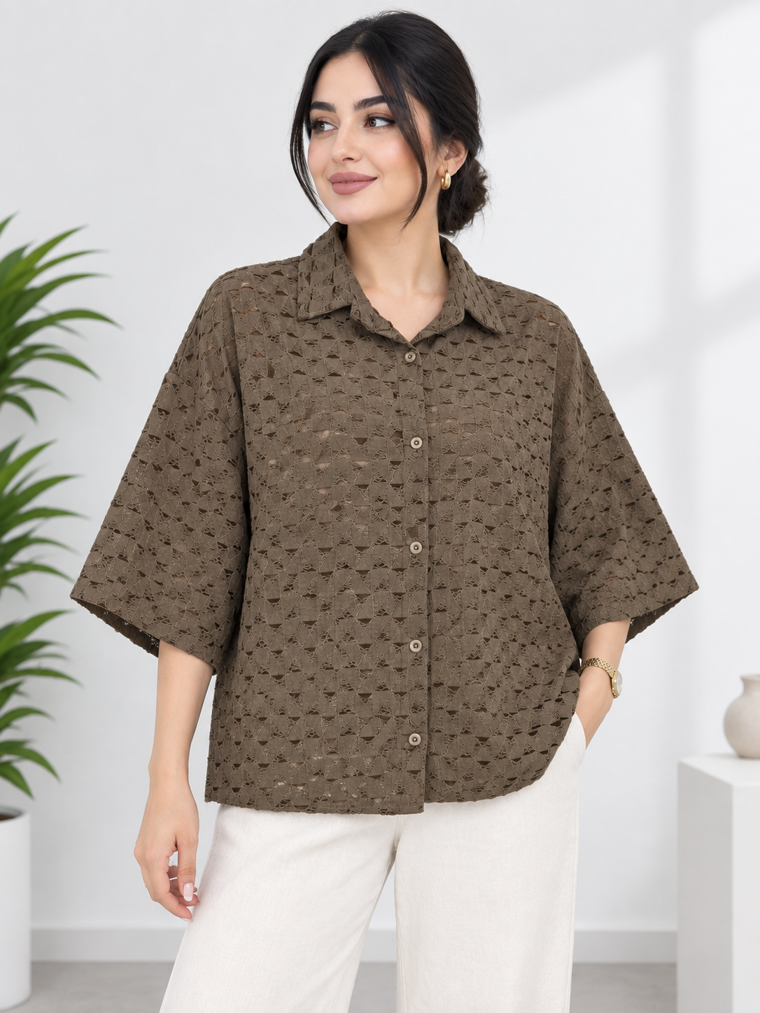 شومیز باکسی زنانه پشت پیله مدل زاپدار
