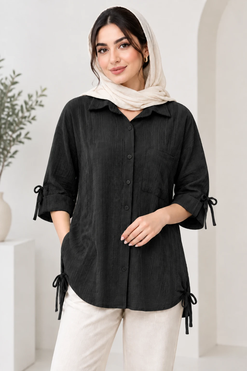 شومیز مانتویی مدل بند بغل جنس بیلون درجه یک